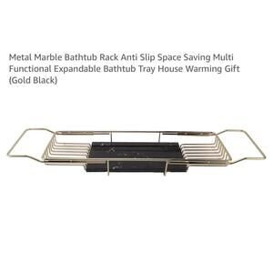 Metal Marble Bathtub Rack - Expandable & Anti-Slip, Gold Black